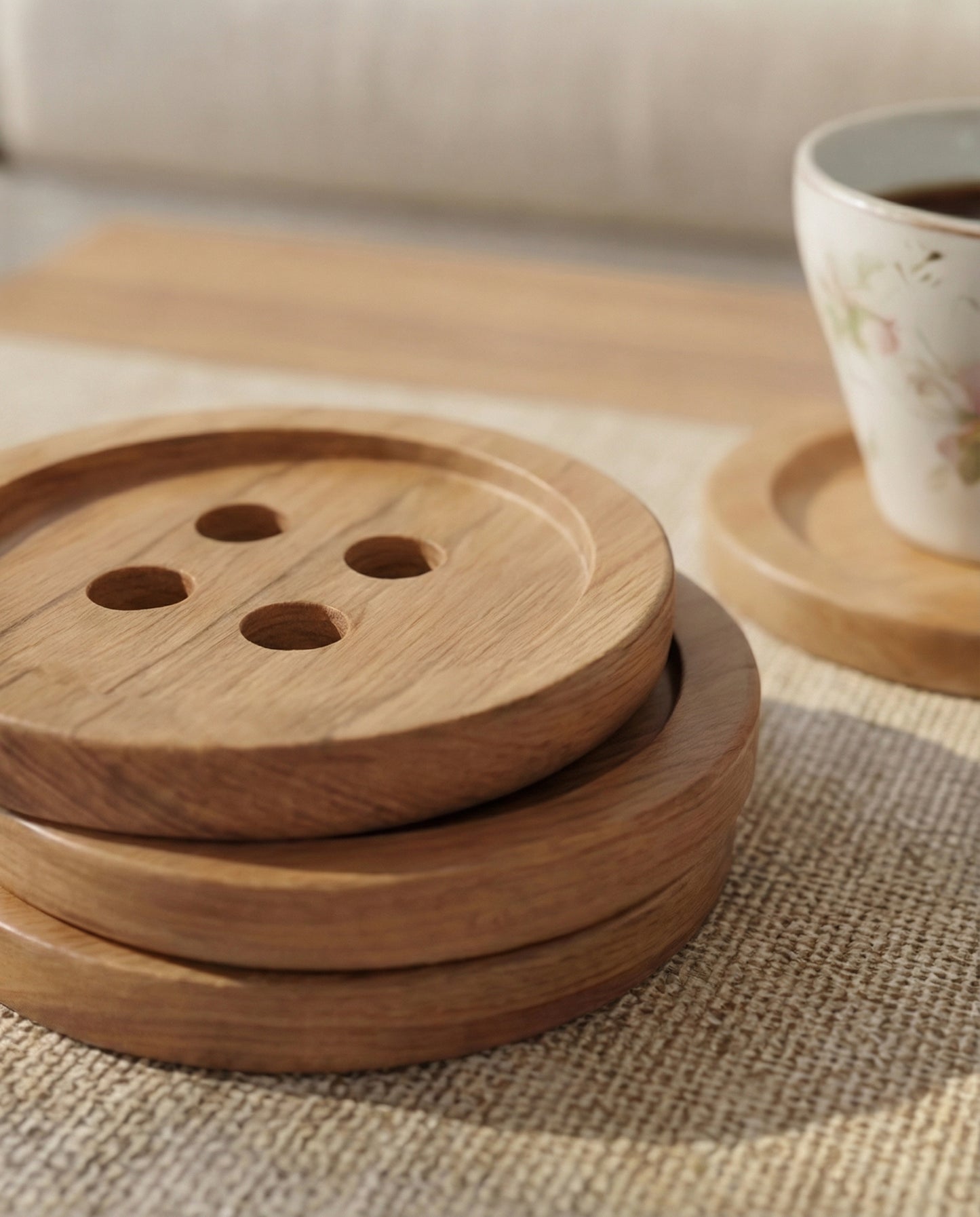 Solid Teak Button Coaster Set – Set of 4