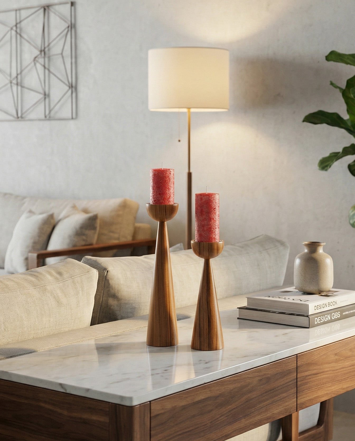 Solid Teak Wood Candle Stand – Set of 2