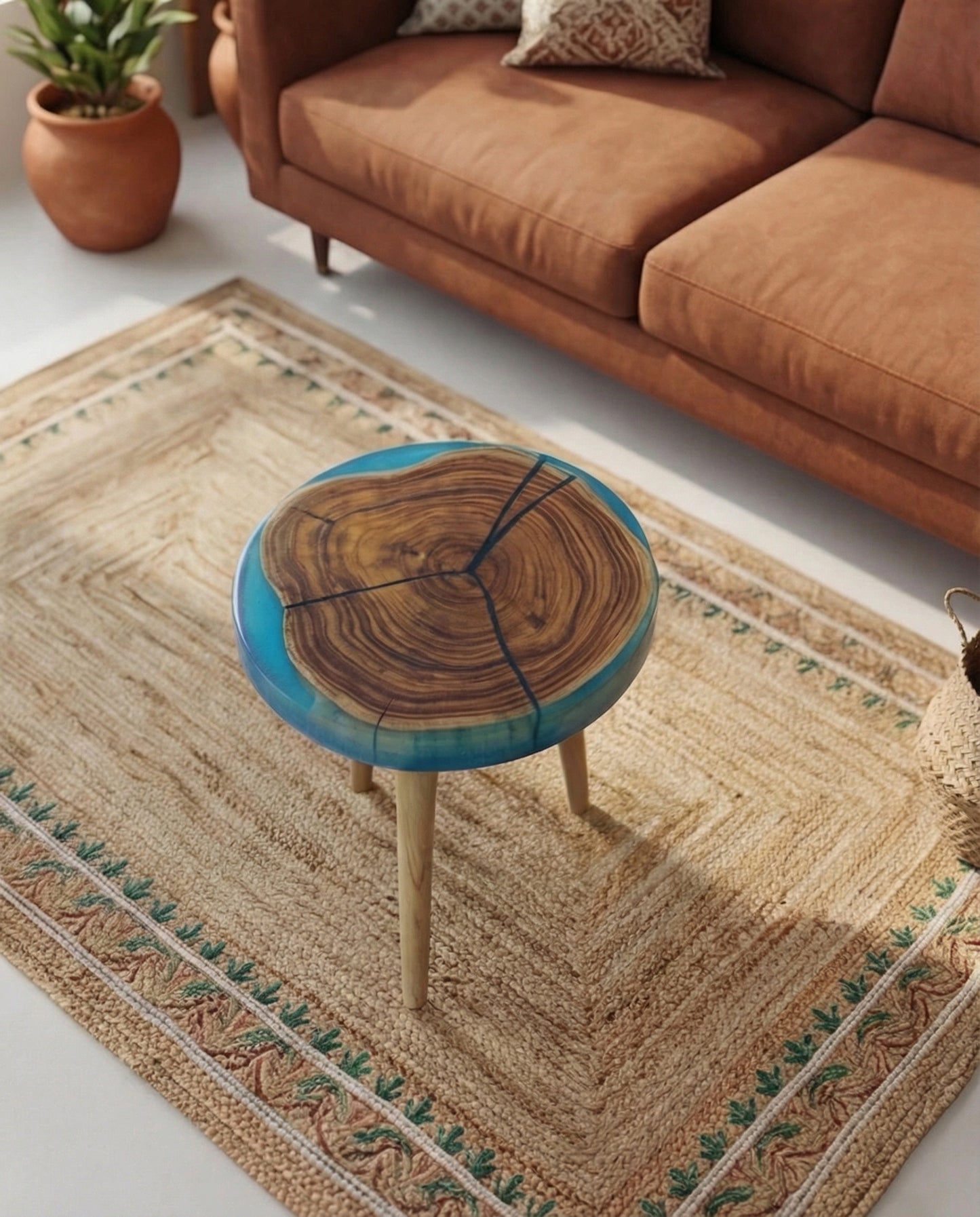 Solid Teak Wood Epoxy Round Table