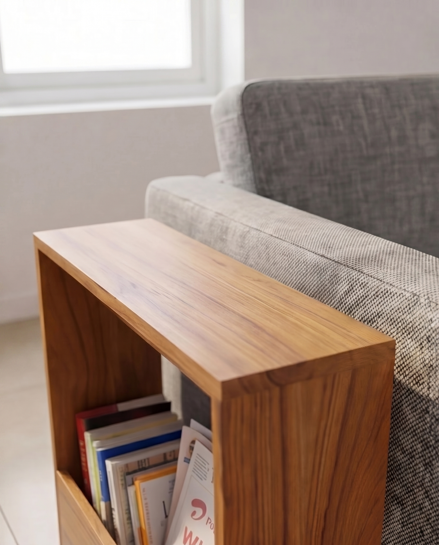 Teak Sofa Side Storage Table