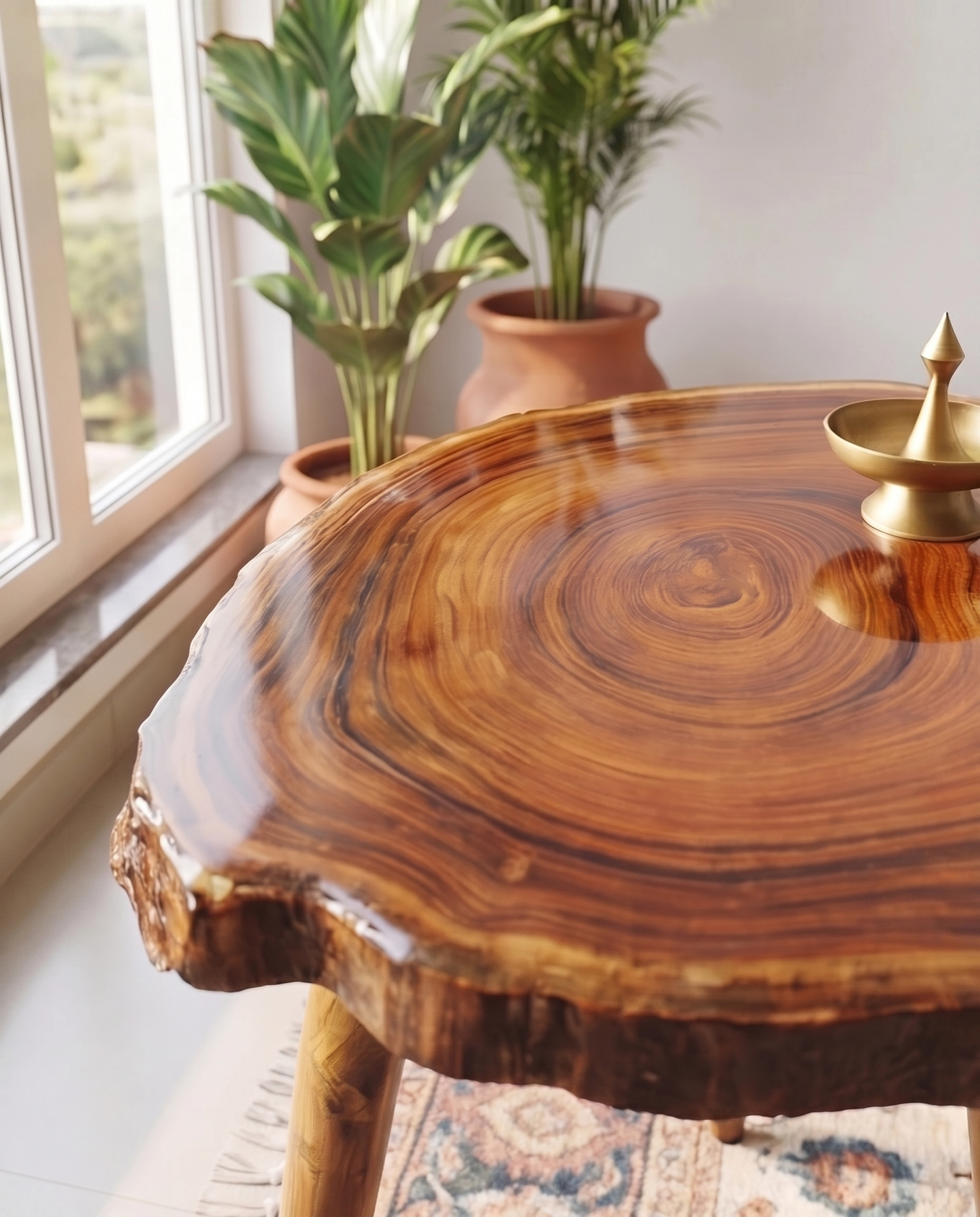 Solid Teak Clear Epoxy Resin Table