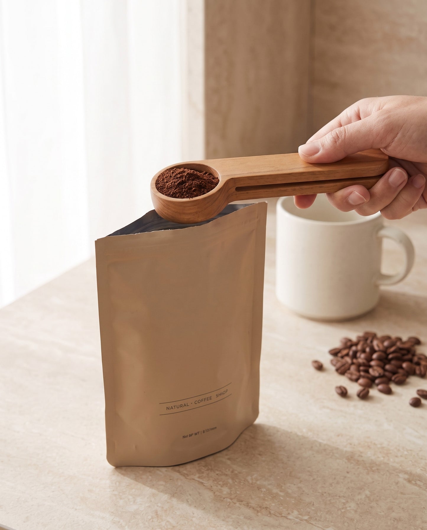 Solid Teak Wood Coffee Clip & Scoop