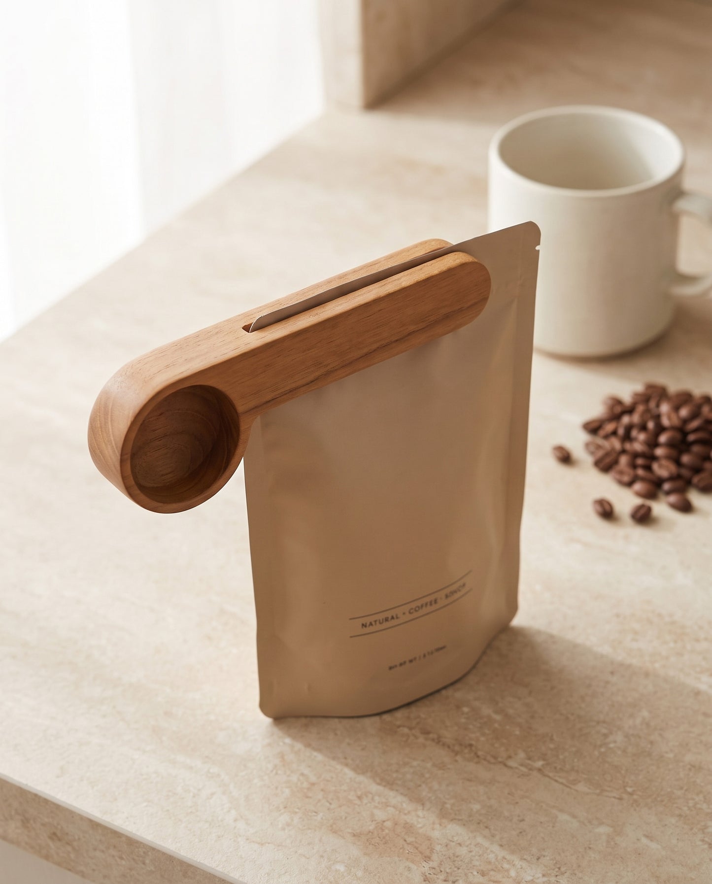Solid Teak Wood Coffee Clip & Scoop