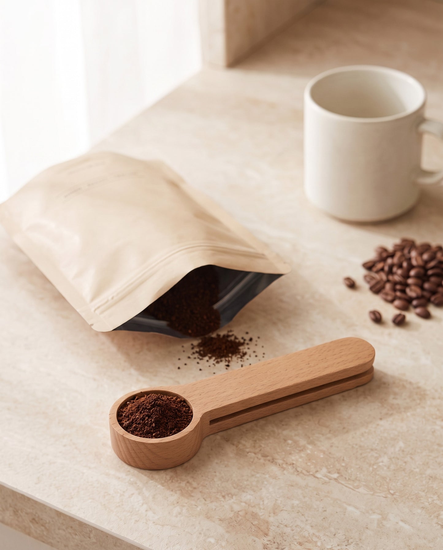 Solid Teak Wood Coffee Clip & Scoop