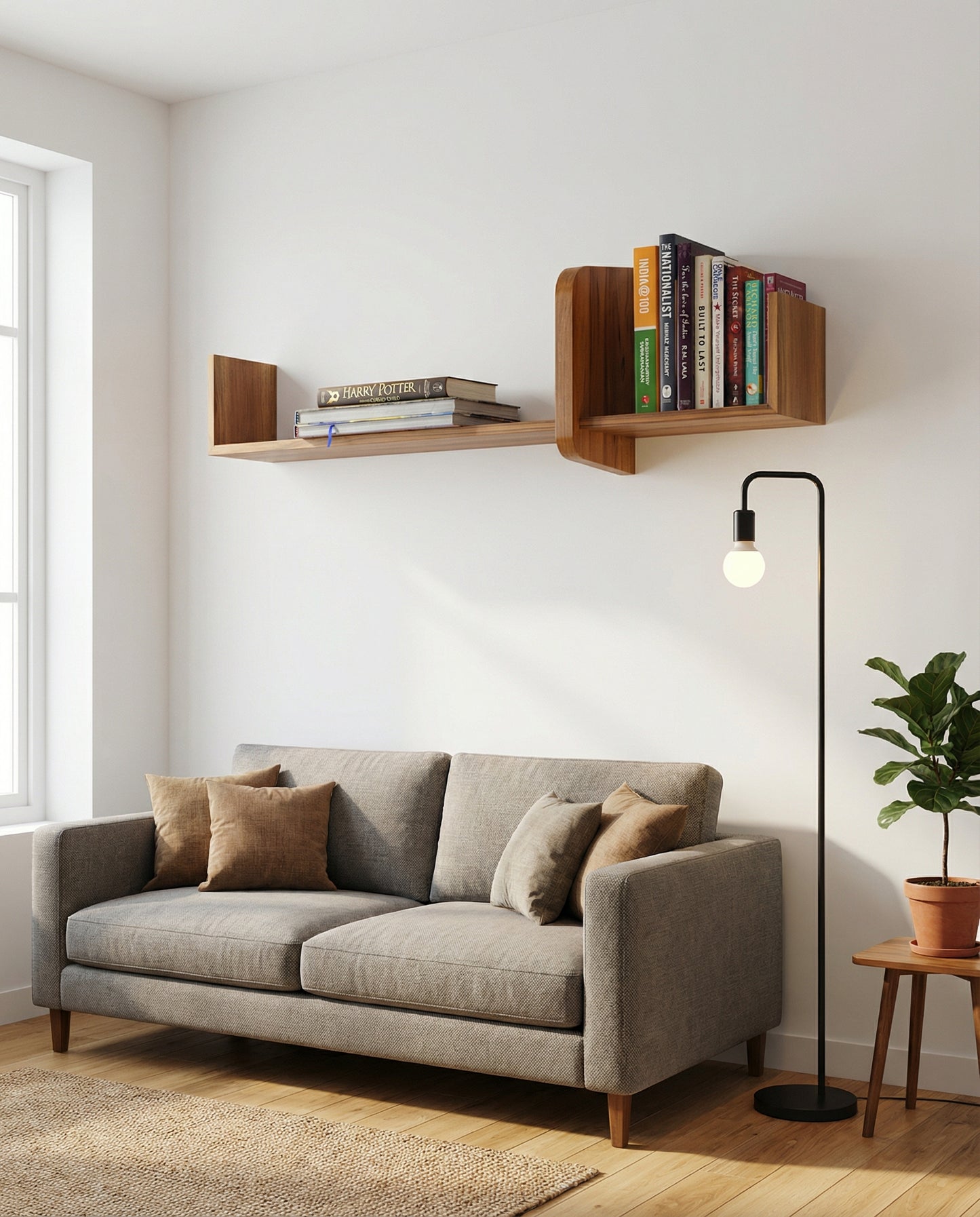 Solid Teak Floating Wall Bookshelf