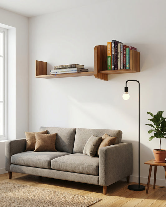 Solid Teak Floating Wall Bookshelf