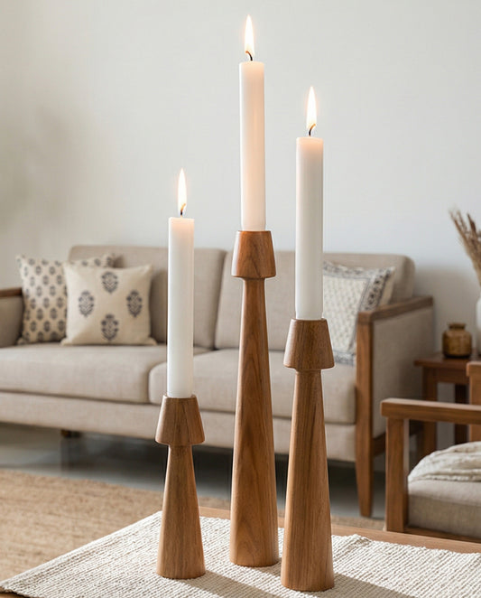 Solid Teak Wood Candle Stand (Set of 3)