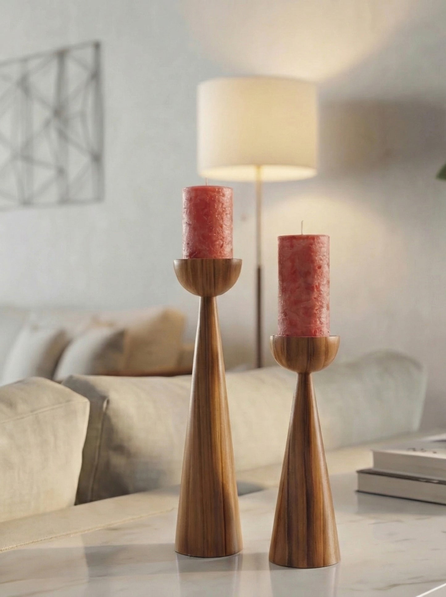 Solid Teak Wood Candle Stand – Set of 2