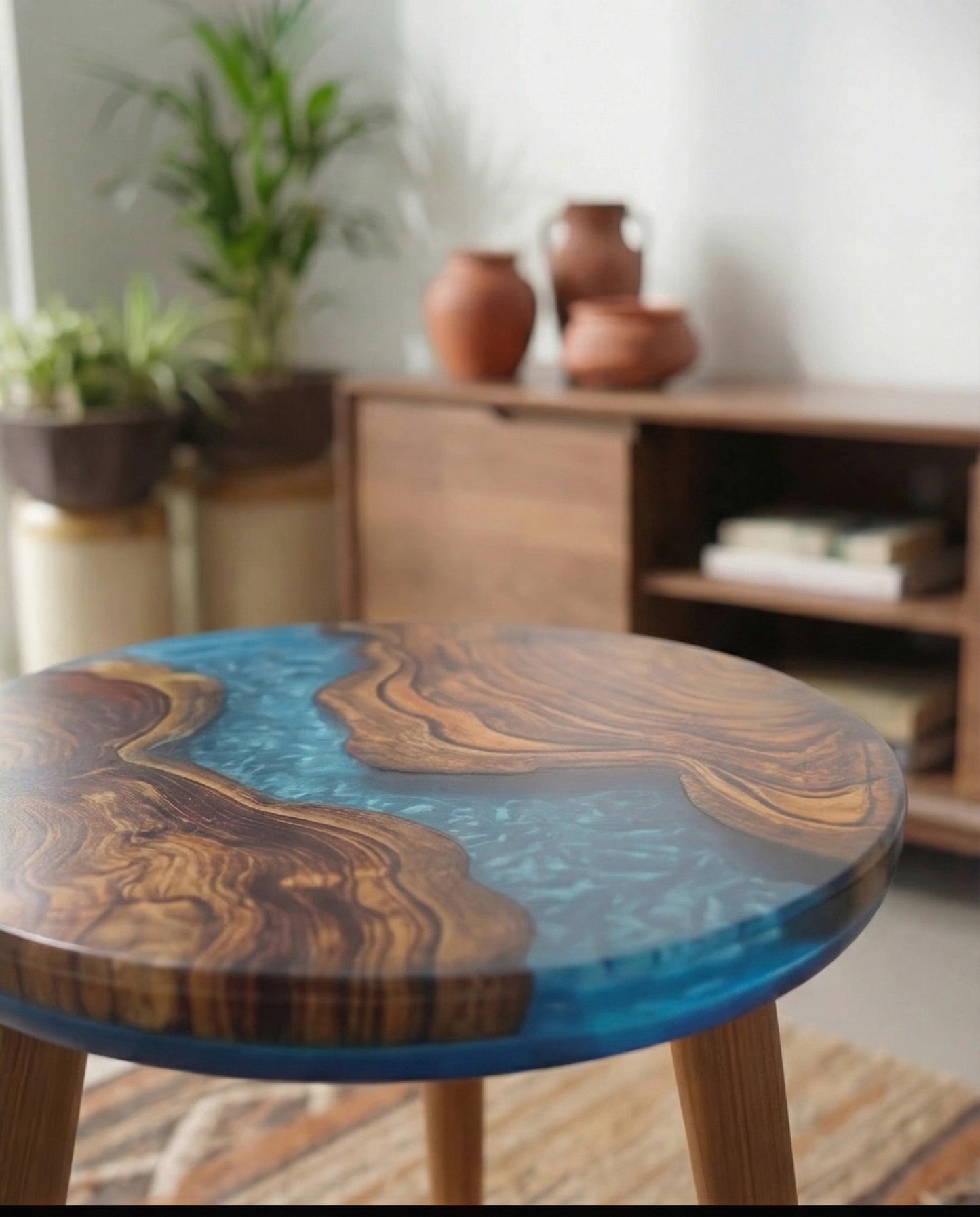Solid Teak Epoxy Beach Theme Table