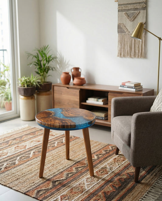 Solid Teak Epoxy Beach Theme Table
