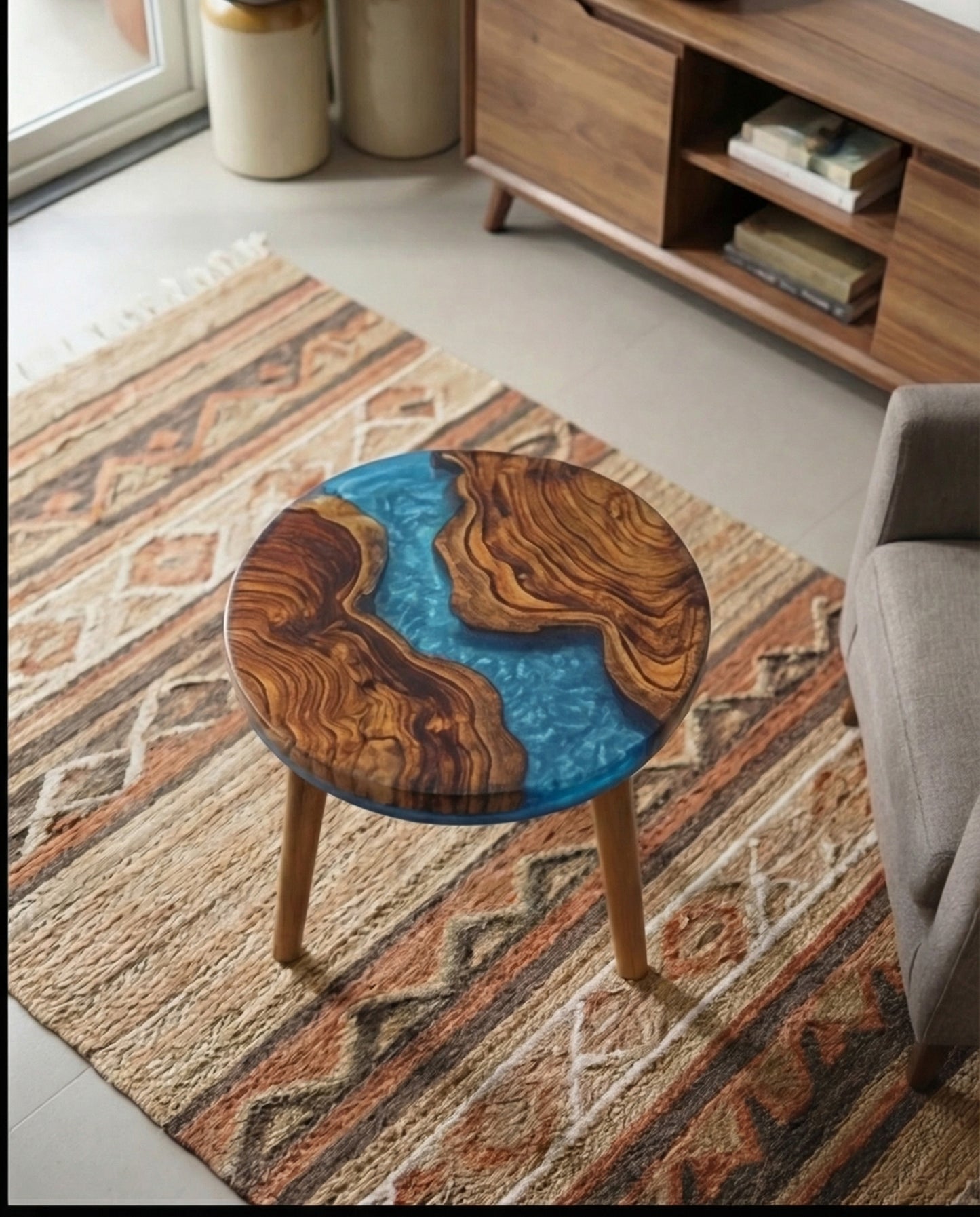 Solid Teak Epoxy Beach Theme Table