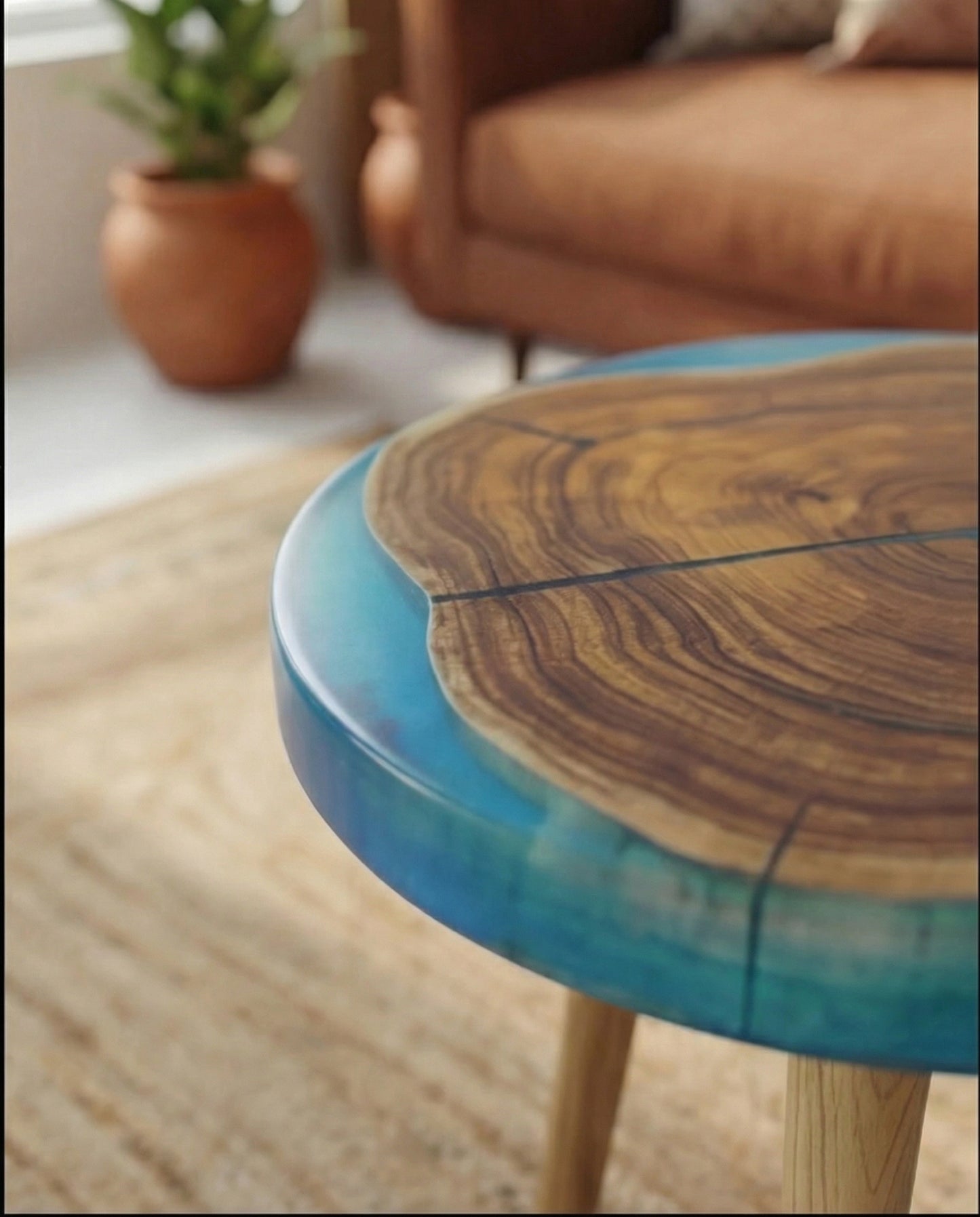 Solid Teak Wood Epoxy Round Table
