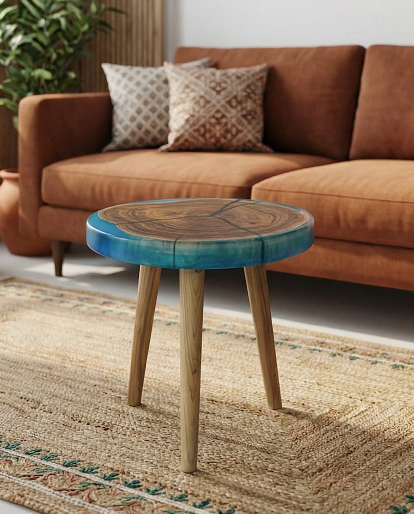 Solid Teak Wood Epoxy Round Table