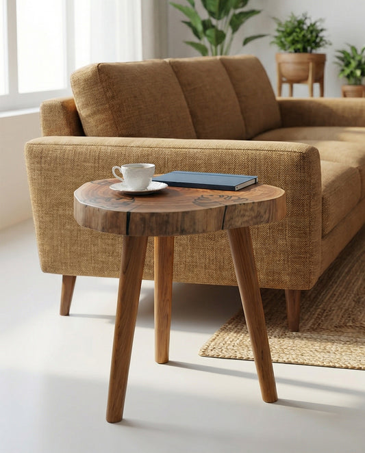Solid Teak Wood Leaf Inlay Table