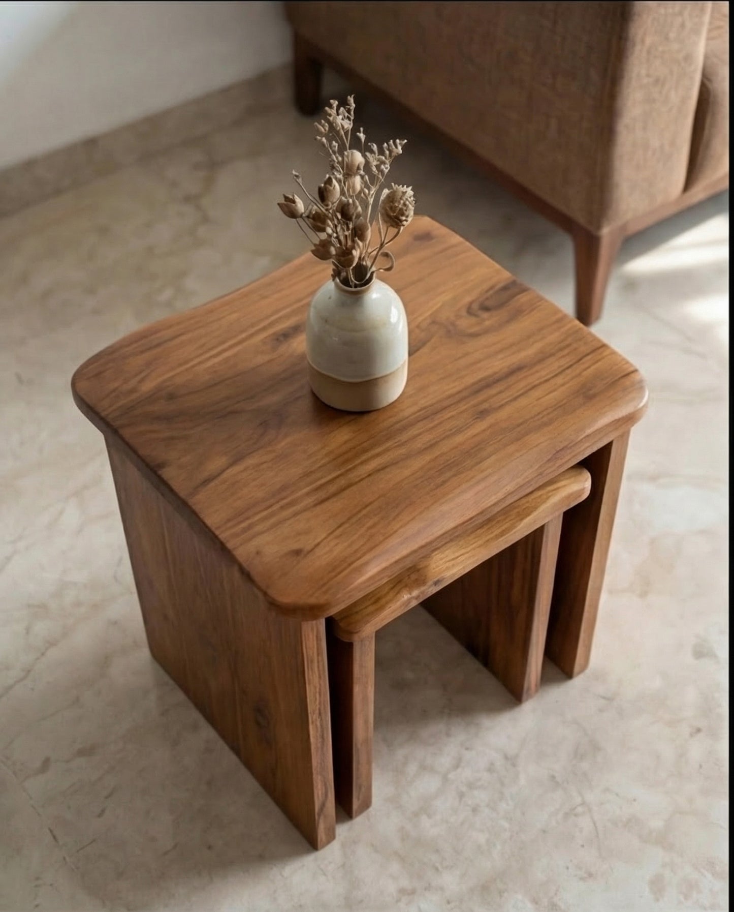 Solid Teak Wood Nesting Table Set