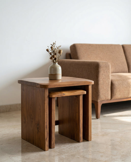 Solid Teak Wood Nesting Table Set