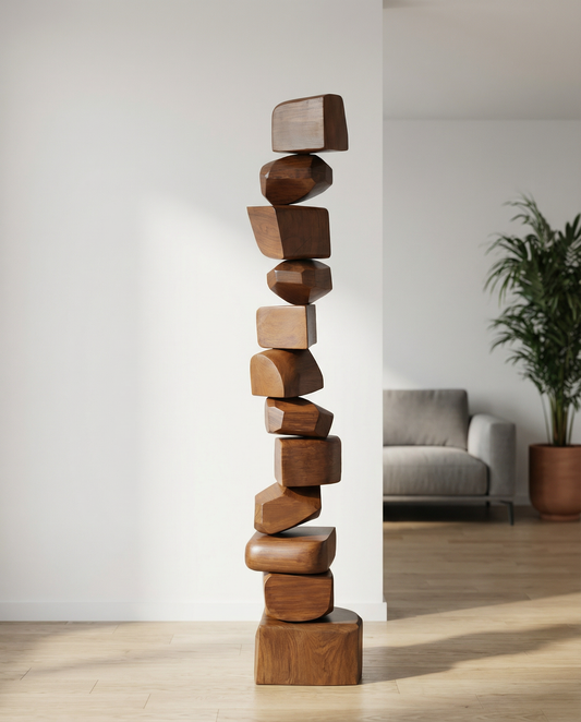 Teak Totem Floor Sculpture – Tall