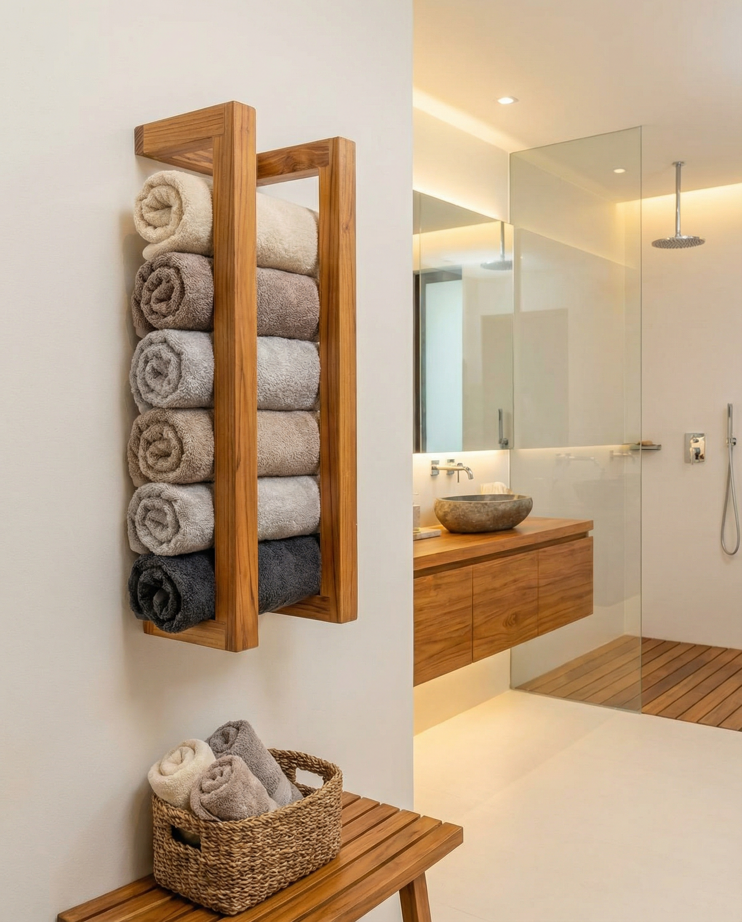 Teak Wall Towel Rack