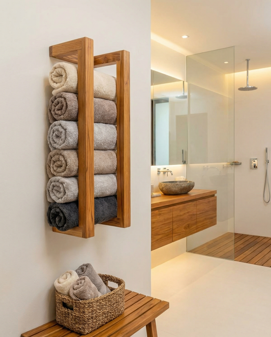 Teak Wall Towel Rack