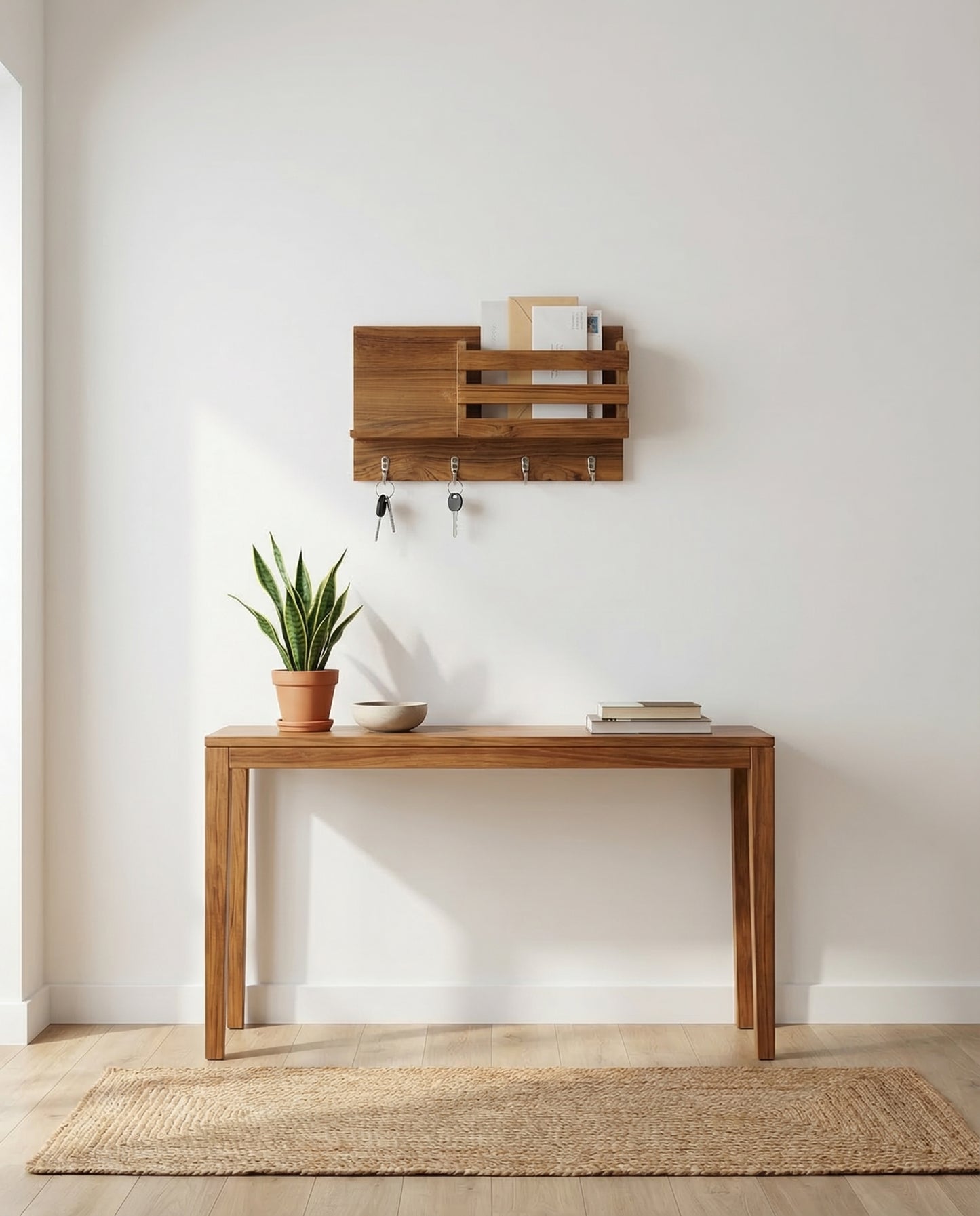 Dual Utility Teak Key & Mail Rack
