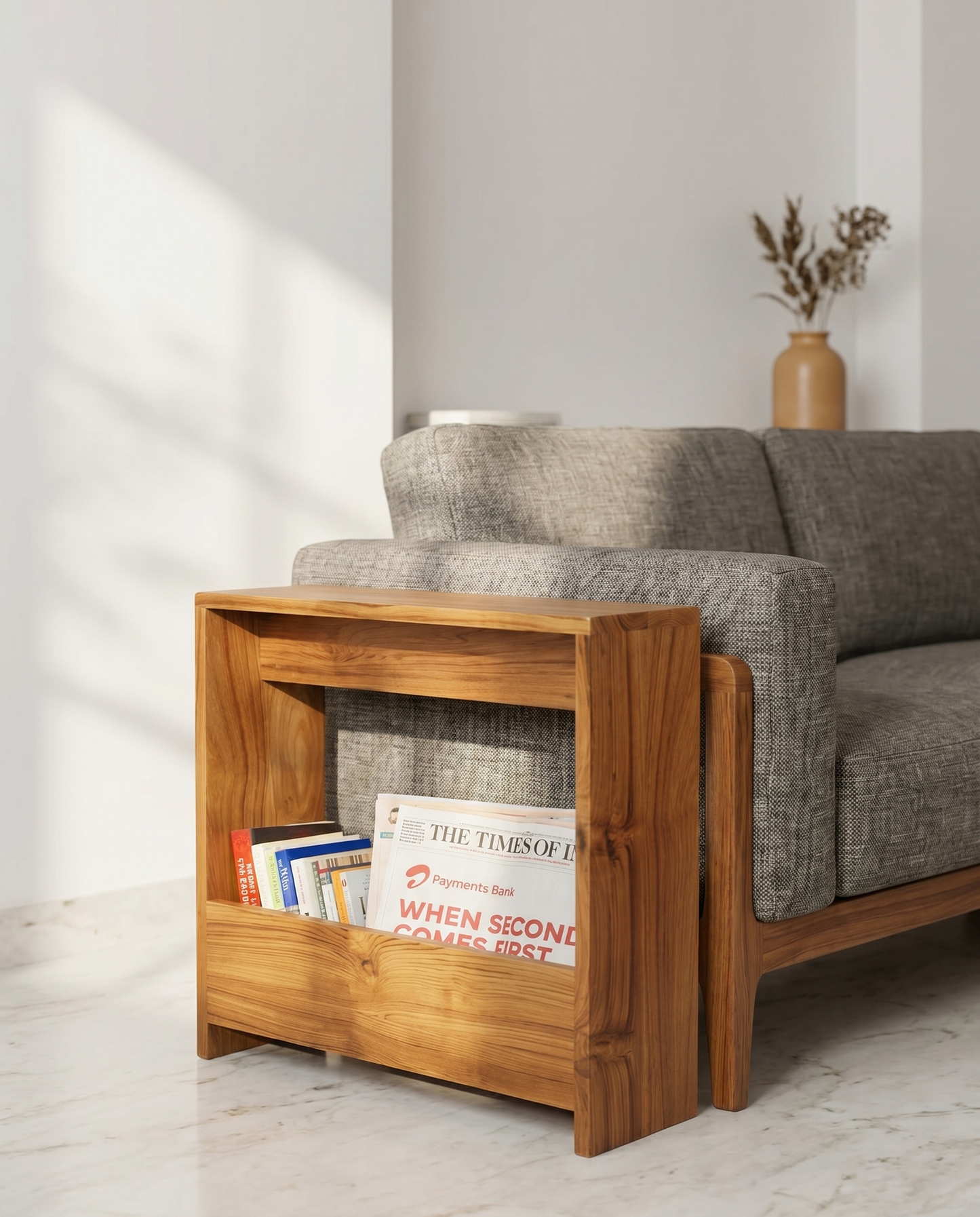 Teak Sofa Side Storage Table