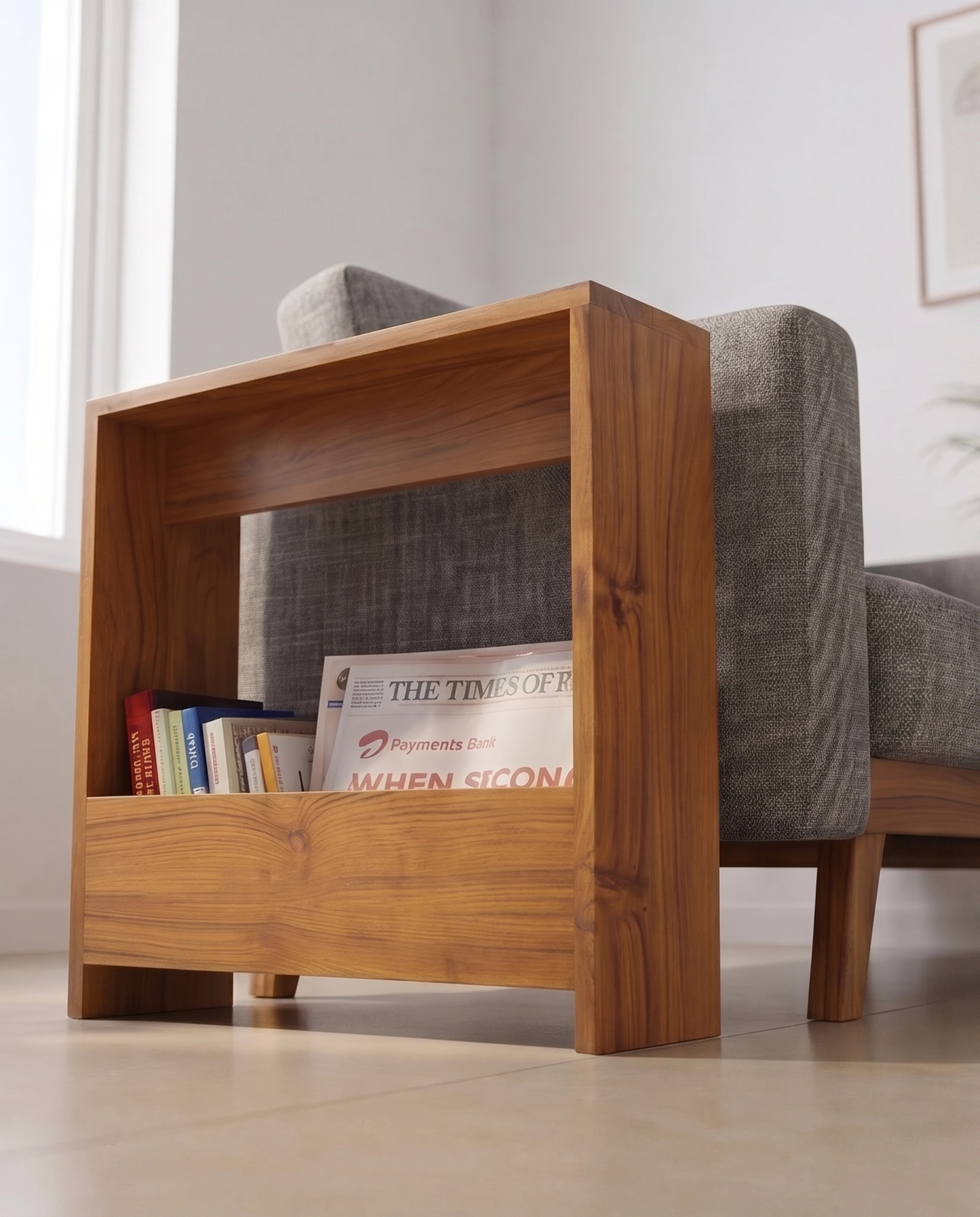 Teak Sofa Side Storage Table