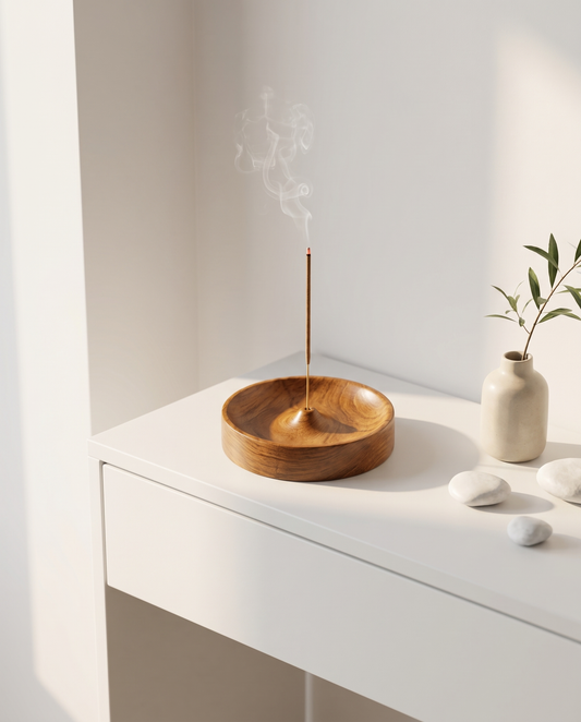 Solid Teak Round Incense Holder