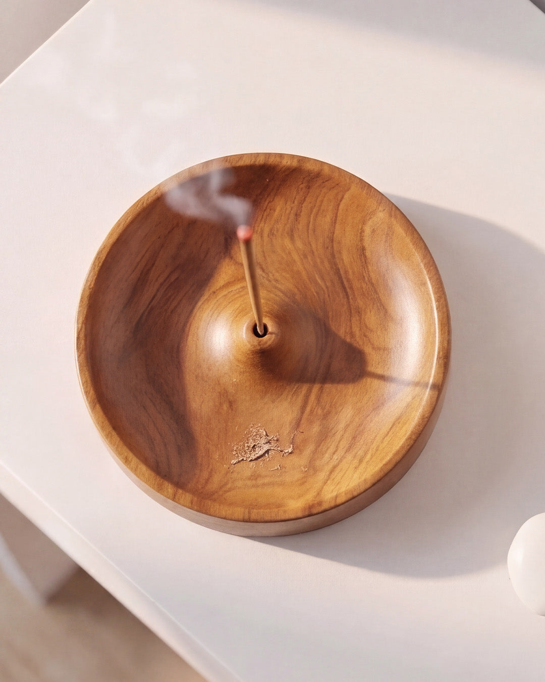Solid Teak Round Incense Holder