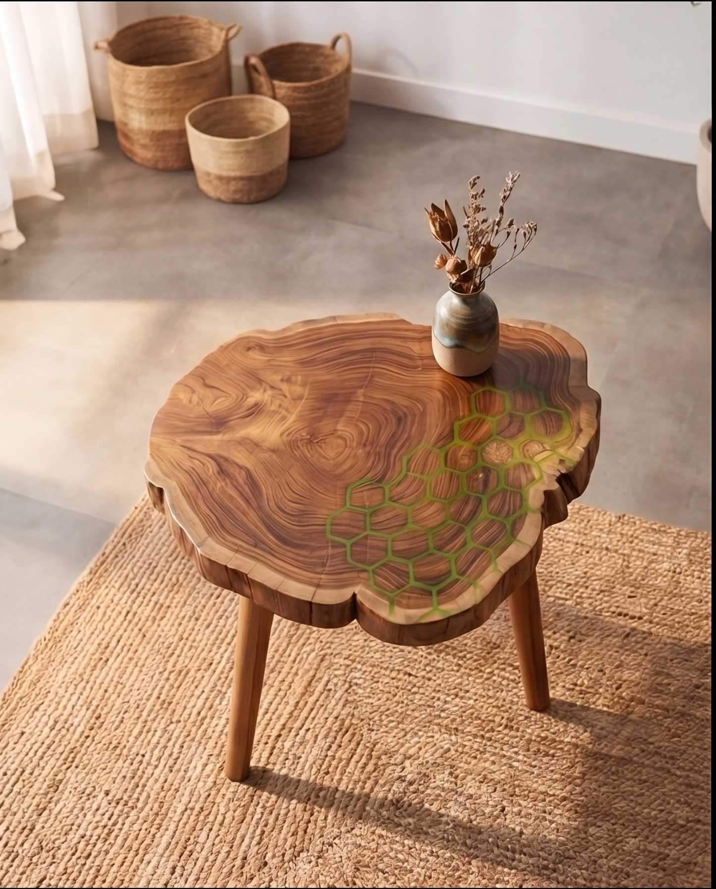 Solid Teak Honeycomb Inlay Table