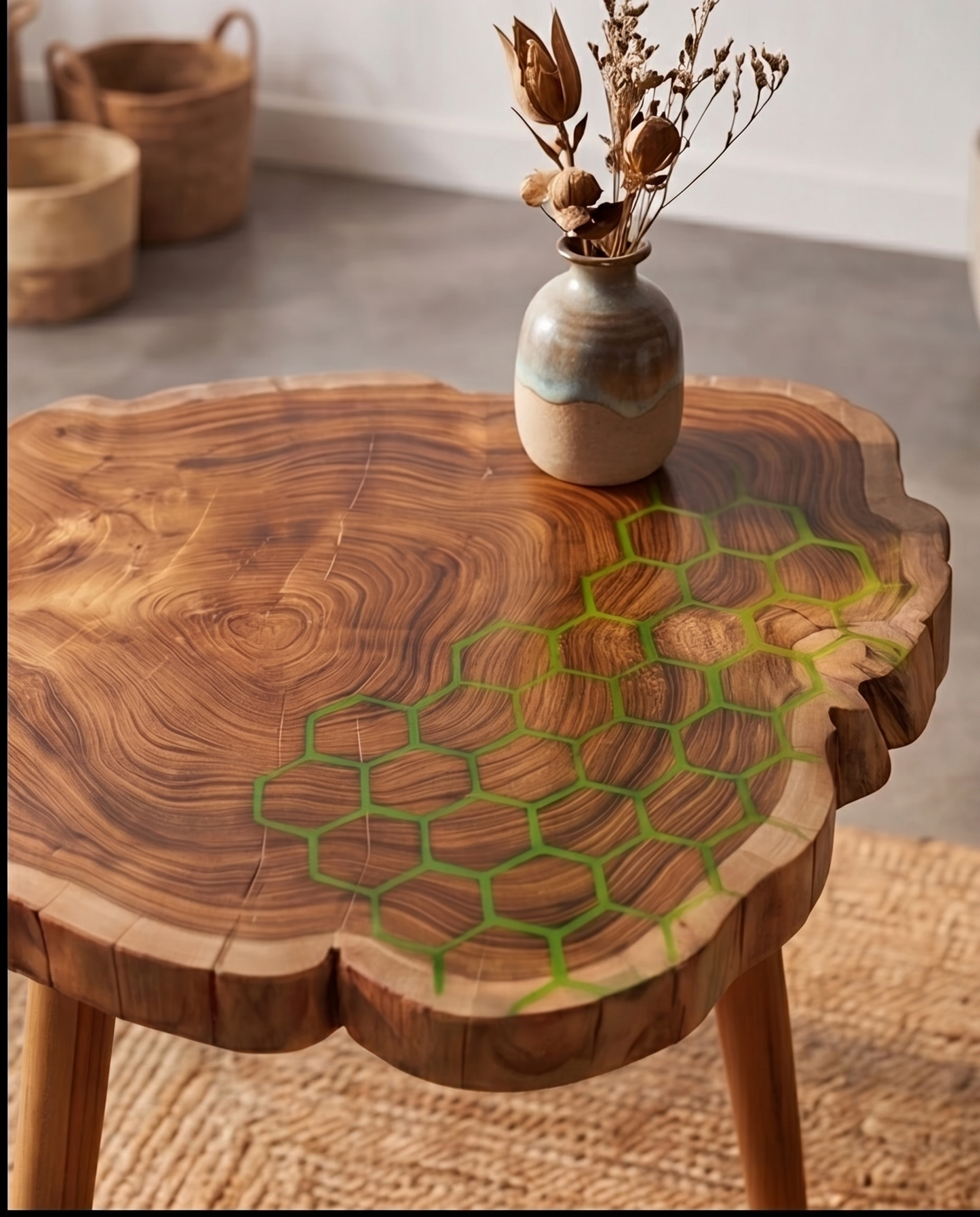 Solid Teak Honeycomb Inlay Table