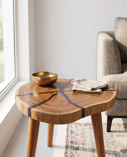 Solid Teak Epoxy Crack Filled Table